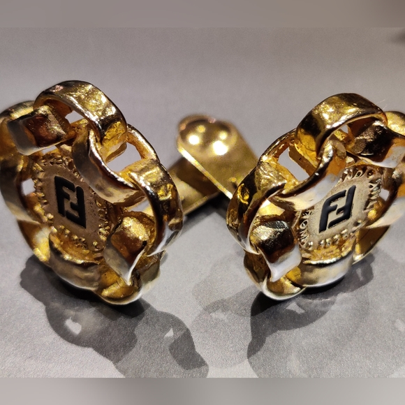 Vintage Fendi FF Logo Chunky Earrings Rare - Picture 8 of 16